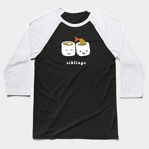 Sushi Siblings | Kawaii Sushi Rolls Baseball T-Shirt by Coffee Squirrel